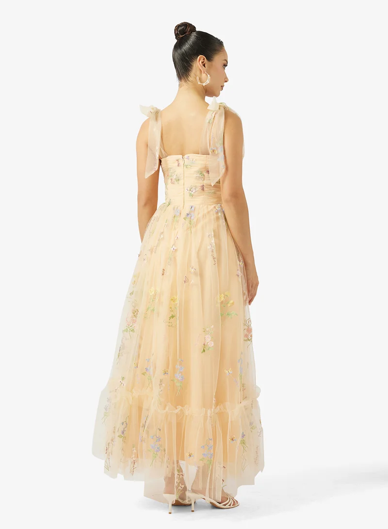 Ginger Boutique Floral Embellished Corset Bodice Tulle Gown